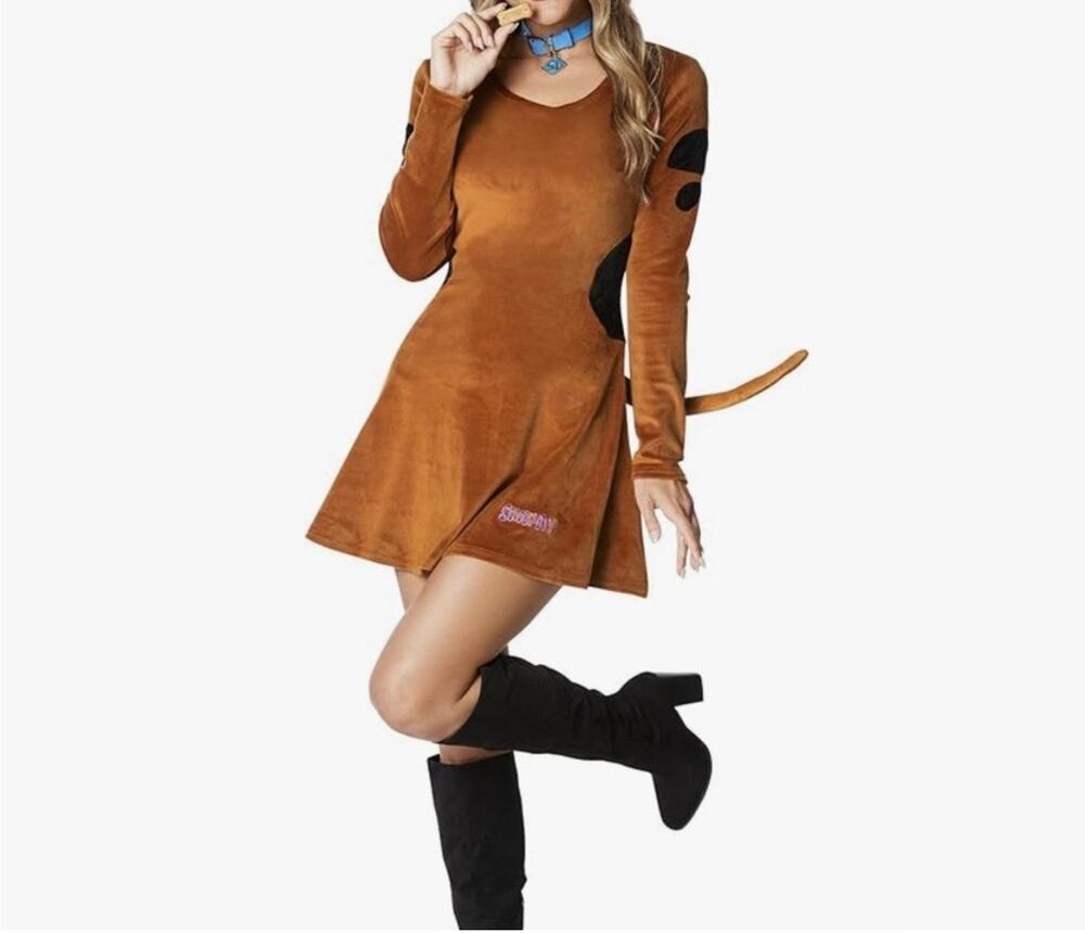 Scooby Doo Velour Mini Dress Tail Cosplay Costume Womens Size XS Halloween Sexy